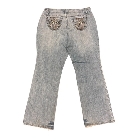 Vintage Y2K 90 Mwah Jeans Mid Rise Medium Wash Embroidered Pockets Bootcut Flare - Picture 1 of 8
